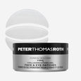 Silver jar of Peter Thomas Roth Collagen Hydra-Gel Face & Eye Patches with two translucent gel patch shapes displayed above.