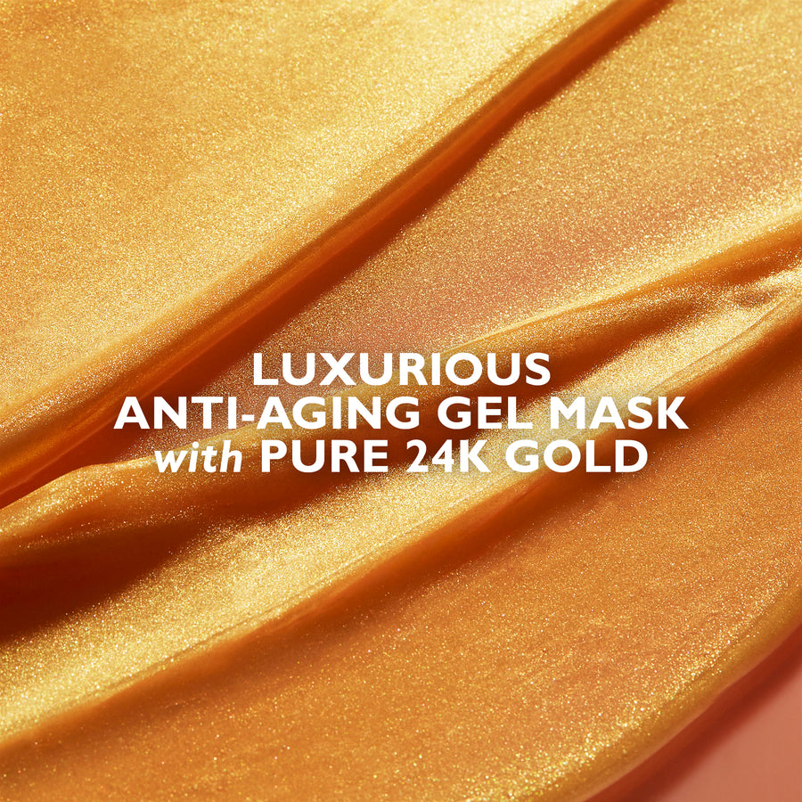 Gold-colored gel mask with shimmering texture and diagonal ridged pattern.