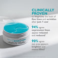 White jar with turquoise hydra-gel patches inside, labeled Peptide Skinjection Expression Line Hydra-Gel Patches with clinica