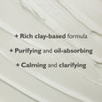 Cream-colored therapeutic sulfur mask with text describing clay-based formula, purifying properties, and calming benefits.