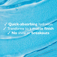 Blue translucent jelly moisturizer with water droplets and flowing texture on surface.