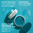 Turquoise gel patches displayed with product jar and tube showing textured surface on blue background.
