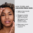 Clear gel peeling product applied to person's forehead and cheek, showing product texture during demonstration.