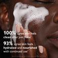 Whipped cream cleanser applied to person's face, creating white lather on brown skin.