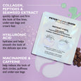 Peter Thomas Roth Instant FIRMx Collagen Tightening Eye Patches with white gel patches displayed on purple background.