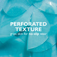 Translucent turquoise gel patches with perforated texture and small white dots arranged in a scattered pattern.