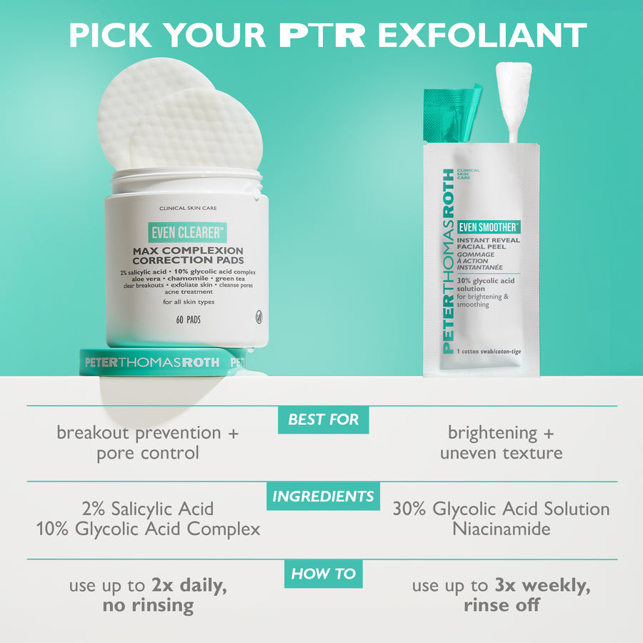 White jar of Even Clearer Max Complexion Correction Pads with turquoise accents containing 60 pads.