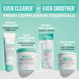 Turquoise and white skincare product set including exfoliating cream, treatment pads, peel swabs, and sulfur mask jar on ligh