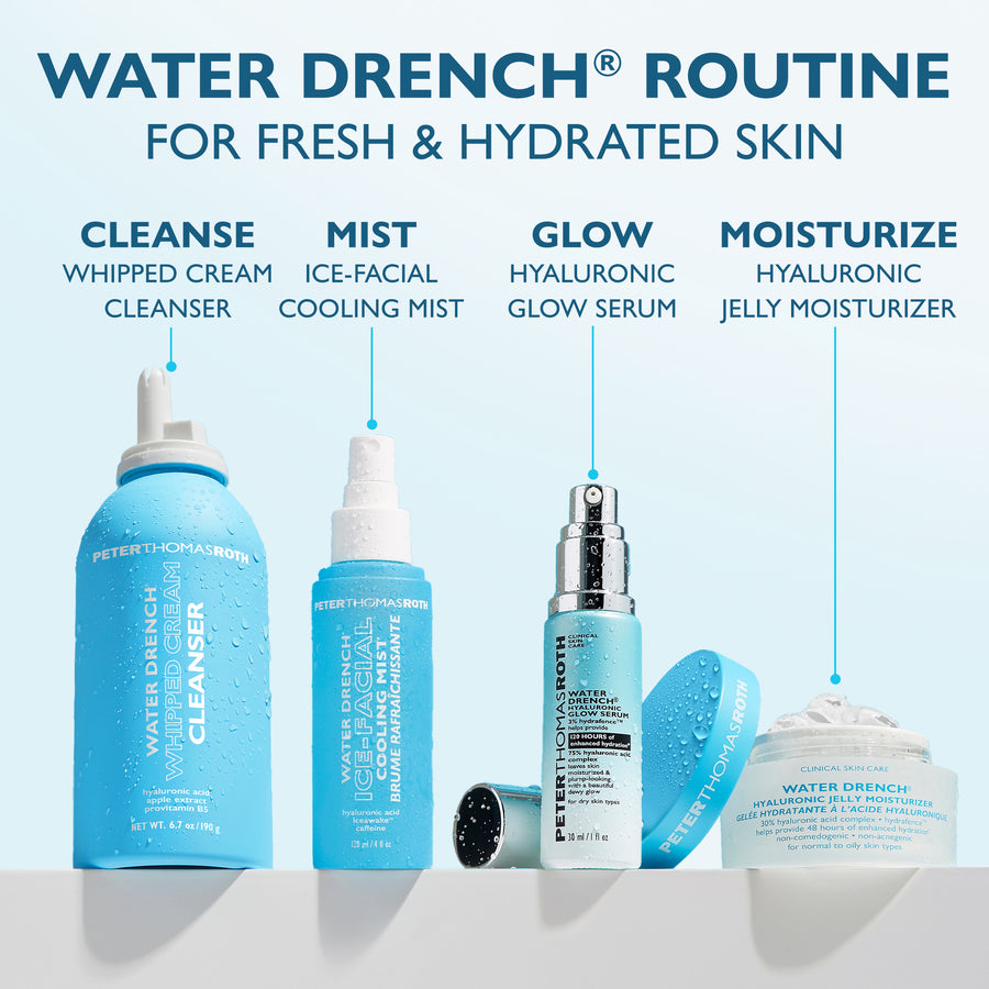 Water Drench Whipped Cream Cleanser in blue foam bottle with white pump dispenser.