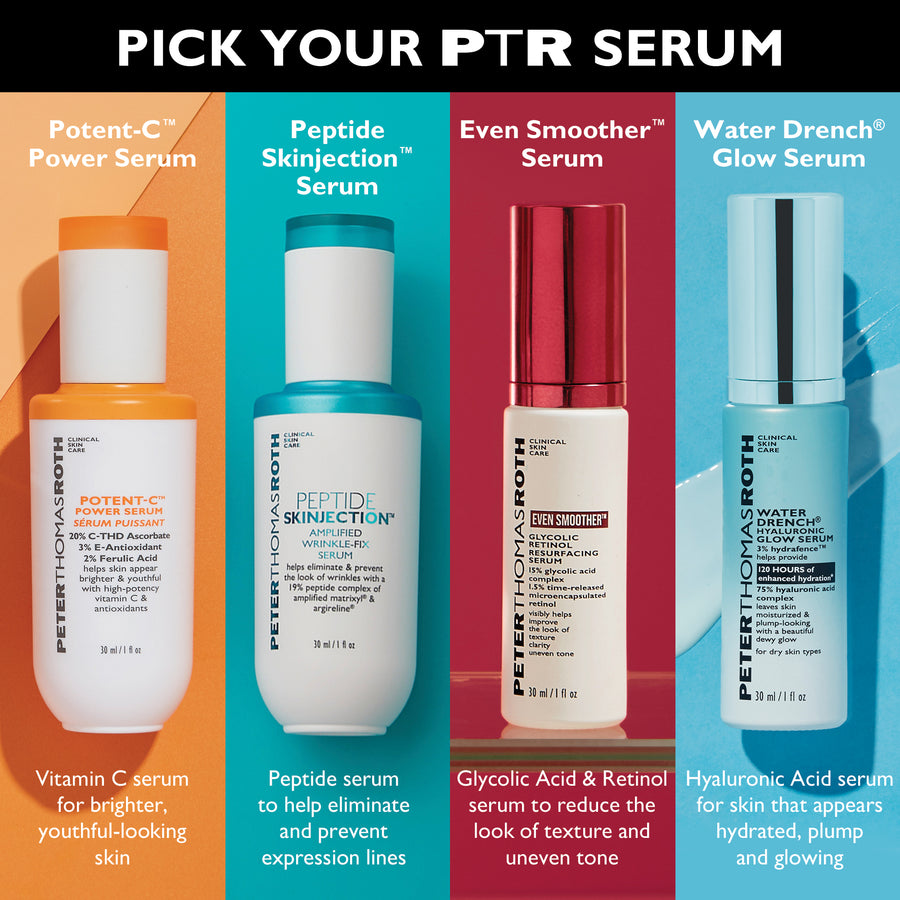 Potent-C Power Serum in white bottle with orange cap, 30 ml size, displayed on orange background.