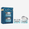Two Peter Thomas Roth full-size hydrating moisturizer jars displayed next to their decorative blue and gold patterned box pac