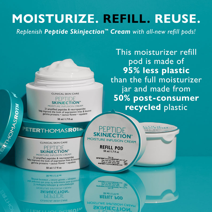 Peptide Skinjection Moisture Infusion Cream refill pod in white container with teal label, 50 ml size.