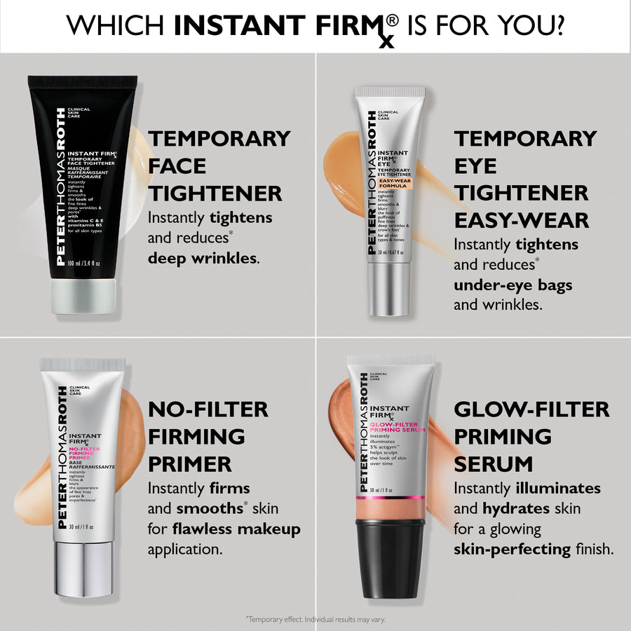 Silver tube of beige-toned eye tightening cream with white cap and Peter Thomas Roth branding.