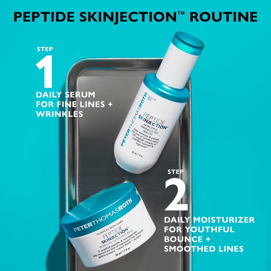 Clear bottle with turquoise cap and label containing white serum liquid, 30 ml size.
