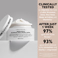 White jar of Mega-Rich Intensive Anti-Aging Crème with cream texture visible and ingredient list on label.