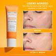 Potent-C Niacinamide Discoloration Treatment tube in orange and white, 50 ml size, on yellow background.