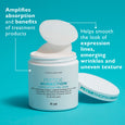 Light blue jar labeled "Peptide Skinjection Exfoliating Peel Pads" with one pad displayed on top and a white branded applicat