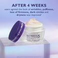 White eye cream jar with purple lid labeled "Ultimate Solution 5 Multitasking Eye Cream" by Peter Thomas Roth.