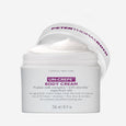 White jar of Un-Crepe Body Cream by Peter Thomas Roth, 236 ml, with purple branding and open lid showing cream texture.