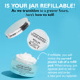 White cylindrical refill pod labeled "Water Drench Hyaluronic Cloud Cream" with curved plastic tab on blue background.