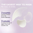 Two cream-colored facial patches in curved shapes displayed on a lavender background.