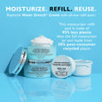 Water Drench Hyaluronic Cloud Cream refill pod in light blue container with label, displayed next to full-size jar and reusab