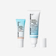 Two Peter Thomas Roth Water Drench SPF 45 moisturizer tubes, one blue 30ml and one white 50ml, with white caps.