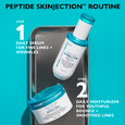 White jar with turquoise lid containing Peptide Skinjection Moisture Infusion Cream, 50ml size.